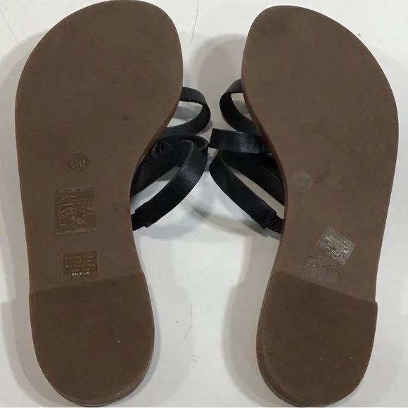 Tory Burch Black Leather Flat Strappy Women's Sandals Size 6.5M - Picture 5 of 7